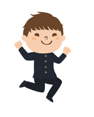 男子生徒のイラスト。楽しそうにジャンプしてる制服姿の男の子。