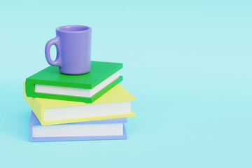 A stack of books with a blue circle on it, 3d render