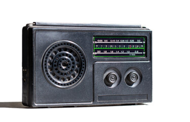 Vintage soviet radio receiver on white background