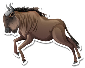 A sticker template of wildebeest cartoon character