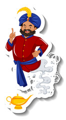 Genie coming out of magic lamp cartoon character sticker