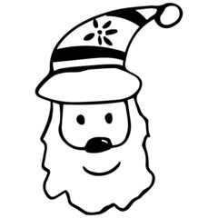 Obraz na płótnie Canvas Vector Christmas illustration of the face of Santa Claus in a hat and with a beard. Black outline. Hand-drawn, doodle. Design for posters, logos, stickers, holiday decorations, prints.