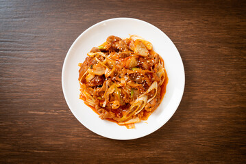 stir-fried pork with Korean spicy paste and kimchi
