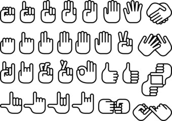 シンプルな線画の手のハンドサイン　セット