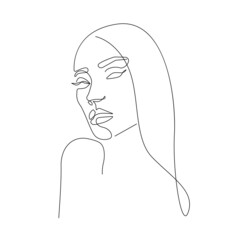 Woman Face Line Art Drawing. Abstract Female Head One Line Drawing for Wall Art, Fashion Prints, Posters. Art Sketch Print, Black And White Single Line Art, Feminine Poster. Vector EPS 10