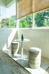 empty table and chair in coffee shop cafe