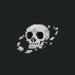 Pixel art skull head planet.