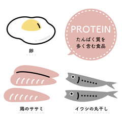 たんぱく質を多く含む食品　イラストセット（日本語ver.）
