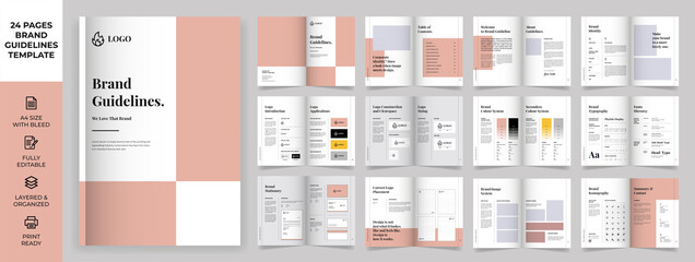 Brand Guideline Template, Simple style and modern layout Brand Style, Brand Book, Brand Identity, Brand Manual, Guide Book