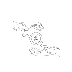 hand drawn doodle hand giving and receiving coin illustration vector
