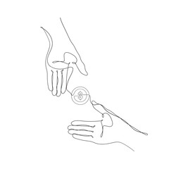 hand drawn doodle hand giving and receiving coin illustration vector