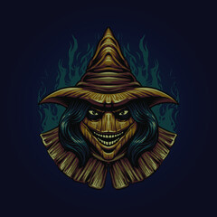 the scarecrow head illustration vector