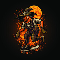 the scarecrow riding skateboard illustration