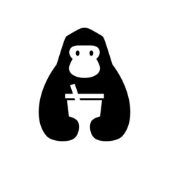 gorilla cup cafe drink negative space logo vector icon illustration
