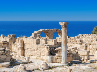 Old ruins of ancient Greek town on Mediterranean coast, Kourion, Limassol District. Cyprus