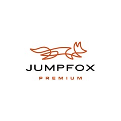 jumping fox quick brown line outline monoline logo vector icon illustration