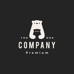 polar bear mom son parent hipster vintage logo vector icon illustration