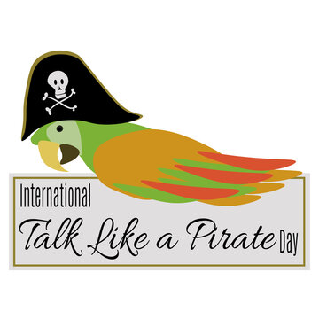 International Talk Like a Pirate Day, idea for a postcard or banner, a parrot in a pirate hat