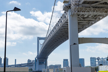 青空を背景に芝浦ふ頭から見たお台場方面の風景