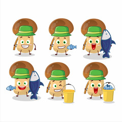 A fisherman straw mushroom cartoon picture catch a big fish
