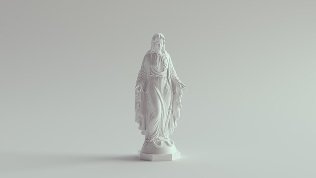 White Virgin Mary Statue Marble Art Religion Sculpture 3d illustration render