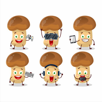 Straw mushroom cartoon character are playing games with various cute emoticons