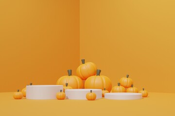 3d render halloween podium with pumpkin