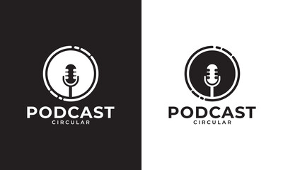 Podcast Logo. Microphone in Circle Simple Vector Mic Icon Logo Design Element