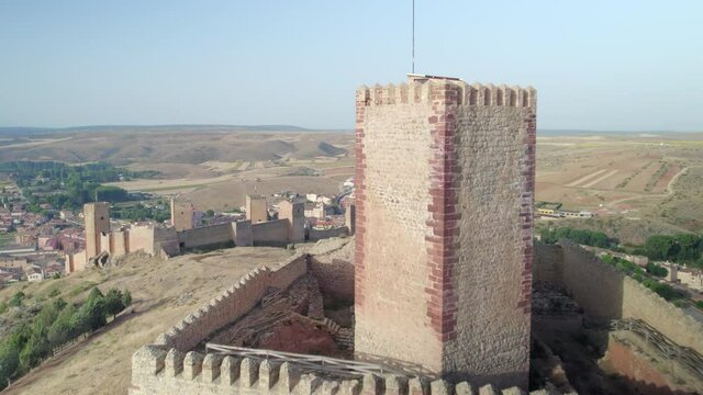 Forward shot of the castle-fortress of Molina de Arag&oacute;n. From the 10th or 11th century. It was the home of the Cid Campeador, among others. It is in the region of Don Quixote de la Mancha in Spain.