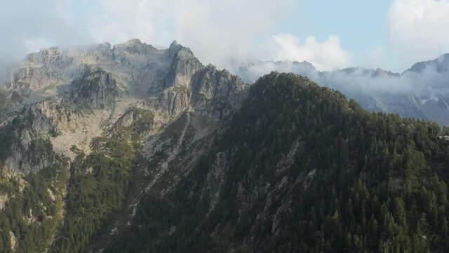 drone aerial view of the italian apls in valchiavenna mountains