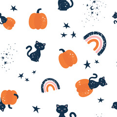 Baby halloween seamless pattern vector, cute cartoon magic halloween concept