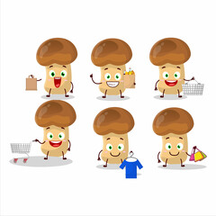 A Rich straw mushroom mascot design style going shopping