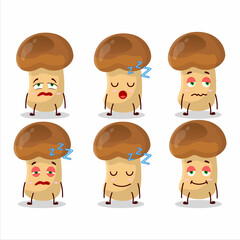 Cartoon character of straw mushroom with sleepy expression