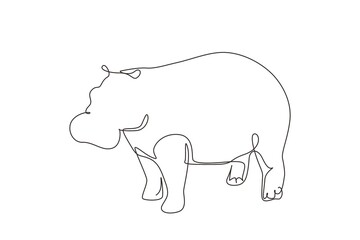 Single one line drawing big cute hippopotamus for company logo identity. Huge wild hippo animal mascot concept for national safari zoo. Modern continuous line draw design graphic vector illustration - obrazy, fototapety, plakaty