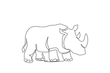 Single continuous line drawing strong rhinoceros for conservation national park logo identity. African rhino animal mascot for national zoo safari. One line draw graphic design vector illustration