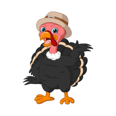 Cartoon happy turkey in pilgrim hat