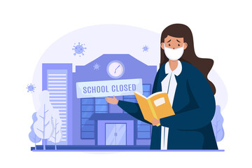 School closed during covid-19 pandemic illustration concept