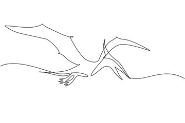 Continuous one line drawing flying pterodactyl dinosaur isolated on white background. Extinct ancient animals. Animal history for education. Single line draw design vector graphic illustration © Simple Line