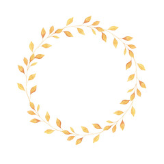 Watercolor autumn leaves hand-painted wreath isolated on white background. Perfect for greeting cards, invitations. Thanksgiving day card. 
