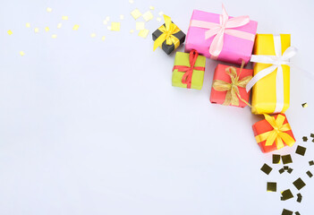 Different gift boxes on light background