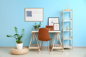 Interior of stylish room with modern workplace