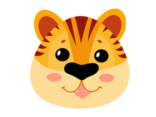 Fototapeta na wymiar Muzzle of a Cute tiger. Symbol of the new year. Year of the tiger. Tabby kitten. Vector illustration isolated on white background.