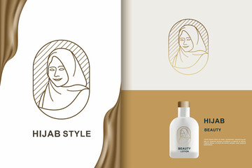 Muslim woman logo design. Woman in hijab beauty logo. line art style design.