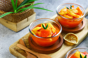 Asinan Buah or Indonesian pickled mixed fruits, spicy sweet and sour taste.  