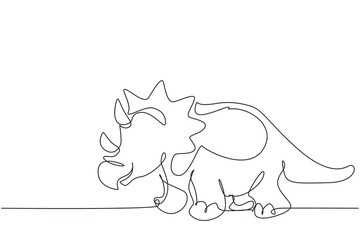 Single continuous line drawing triceratops dinosaur. Large prehistoric dinosaur triceratops. Extinct ancient animals. Animal history concept. Dynamic one line draw graphic design vector illustration © Simple Line