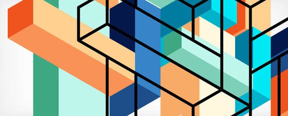 Abstract background. 3d cubes, cubic elements and blocks. Techno or business concept for wallpaper, banner, background, landing page