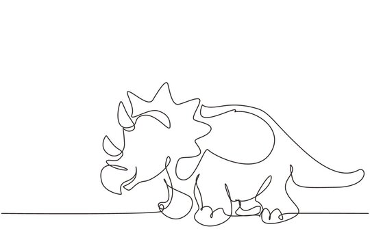 Single continuous line drawing triceratops dinosaur. Large prehistoric dinosaur triceratops. Extinct ancient animals. Animal history concept. Dynamic one line draw graphic design vector illustration