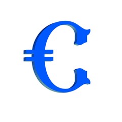 Blue 3d euro sign on white background abstract