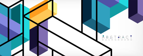 Abstract background. 3d cubes, cubic elements and blocks. Techno or business concept for wallpaper, banner, background, landing page