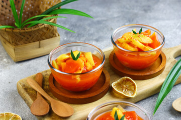 Asinan Buah or Indonesian pickled mixed fruits, spicy sweet and sour taste.  